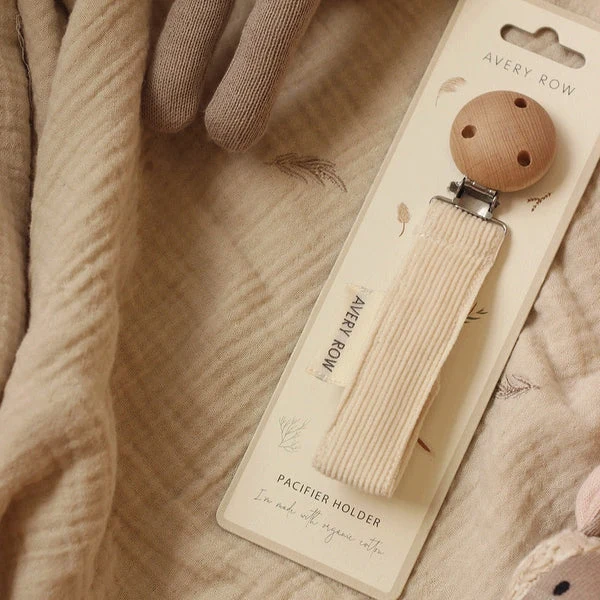 Classic Cream Corduroy Pacifier Clip - Avery Row Eco-Friendly