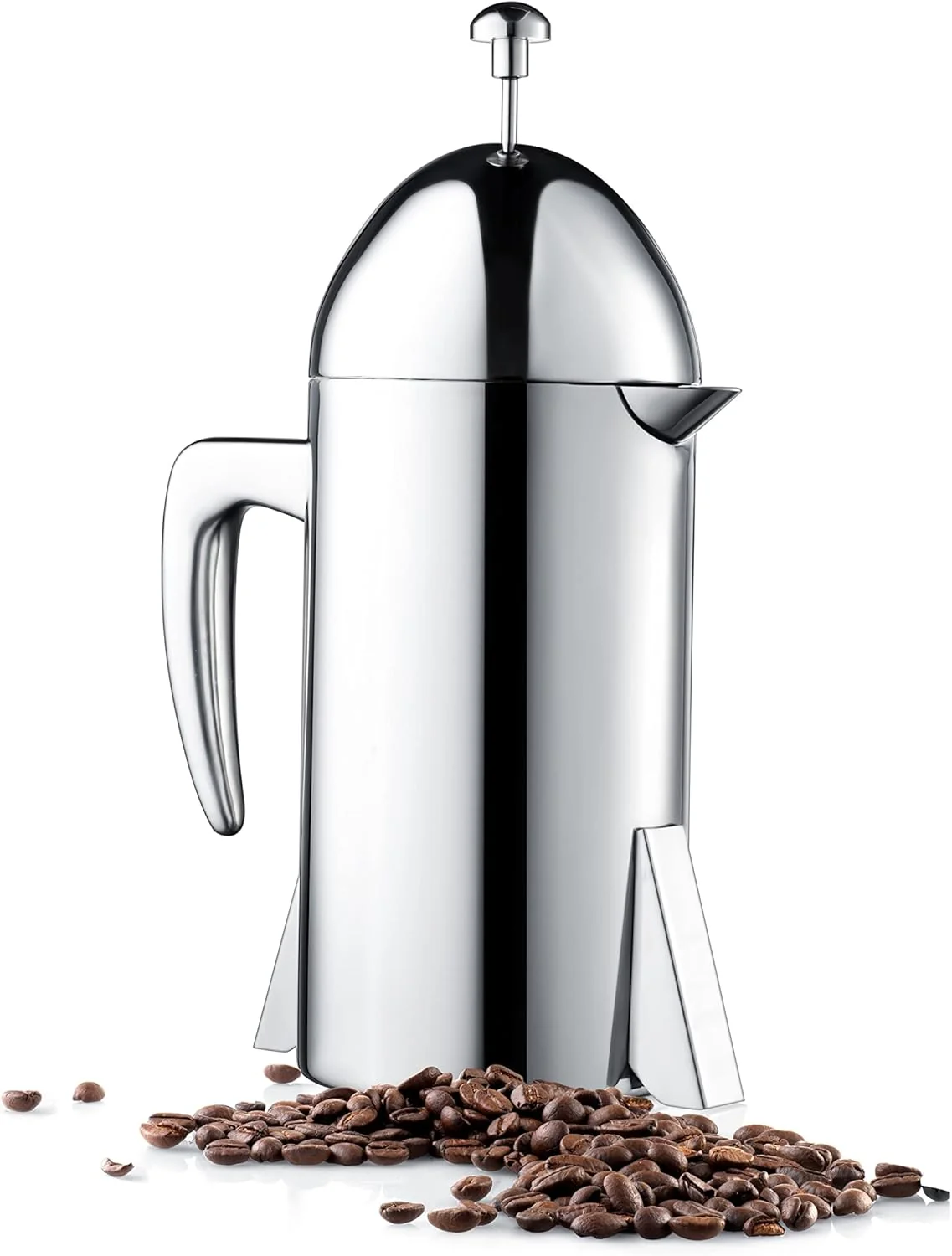 Organic Custom-Style Double Wall French Coffee Press 34-Ounce Stainless Steel Retro Lightweight