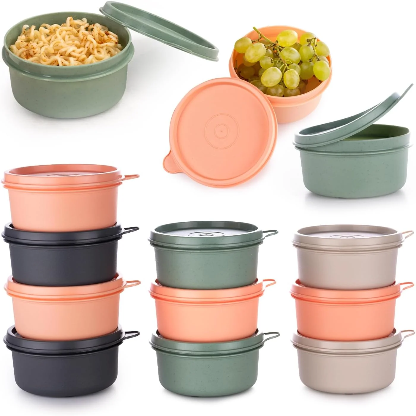 Smooth 9 oz Small Round Food Storage Containers with Lids Set of 10 Airtight Leakproof Reusable Plastic To Go Bento Box Mini Lunch Box Relaxed