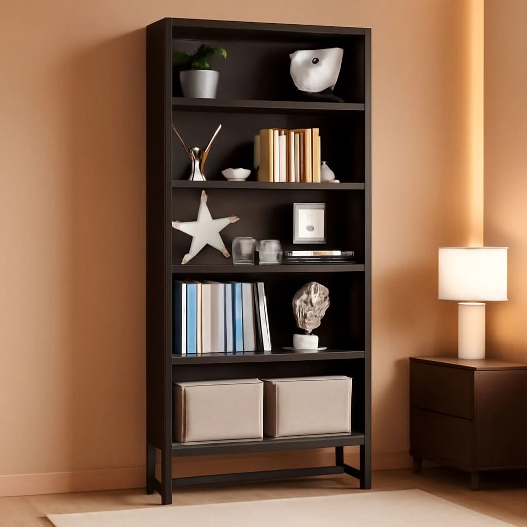 Traditional Tall Bookcase And Bookshelf 70.8 Inch Sandalwood Shelving High-Performance
