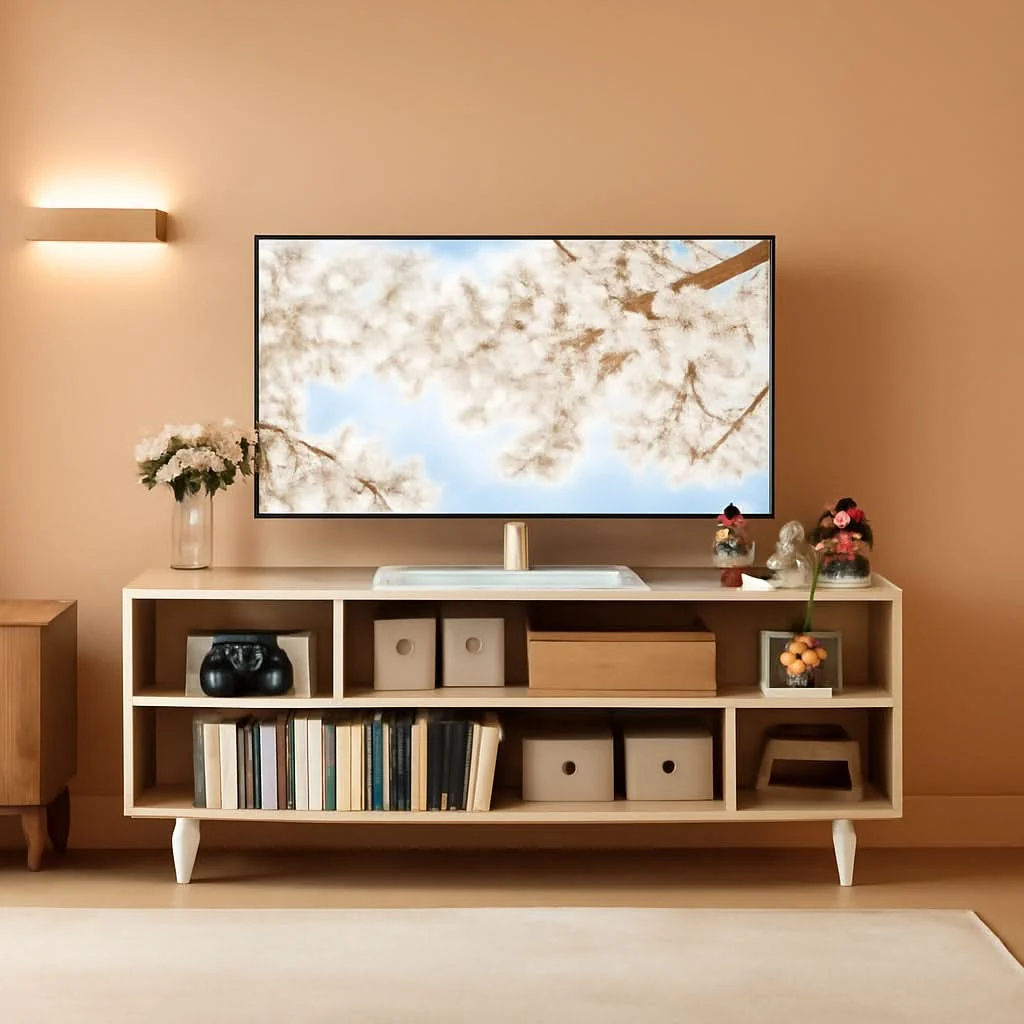 Luxury Walnut Finish 65 Inch TV Stand With Storage Cabinet Solutions Breathable