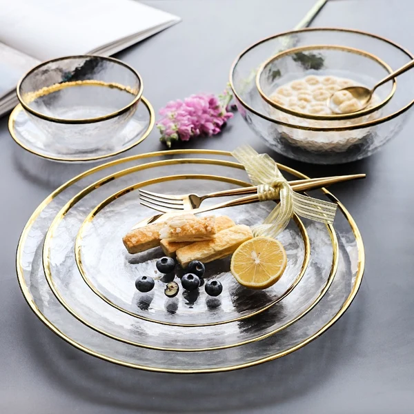 Recyclable Gold Trim Glass Tableware Comfortable