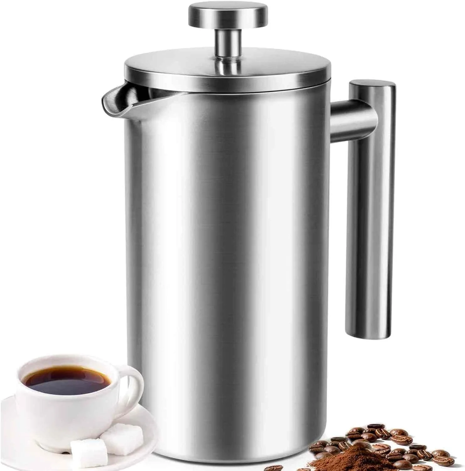 Pure French Press 34 oz Full Stainless Steel French Press Coffee Maker 4 Cups Upgrated Double-Walled Insulated French Coffee Presses High-Quality