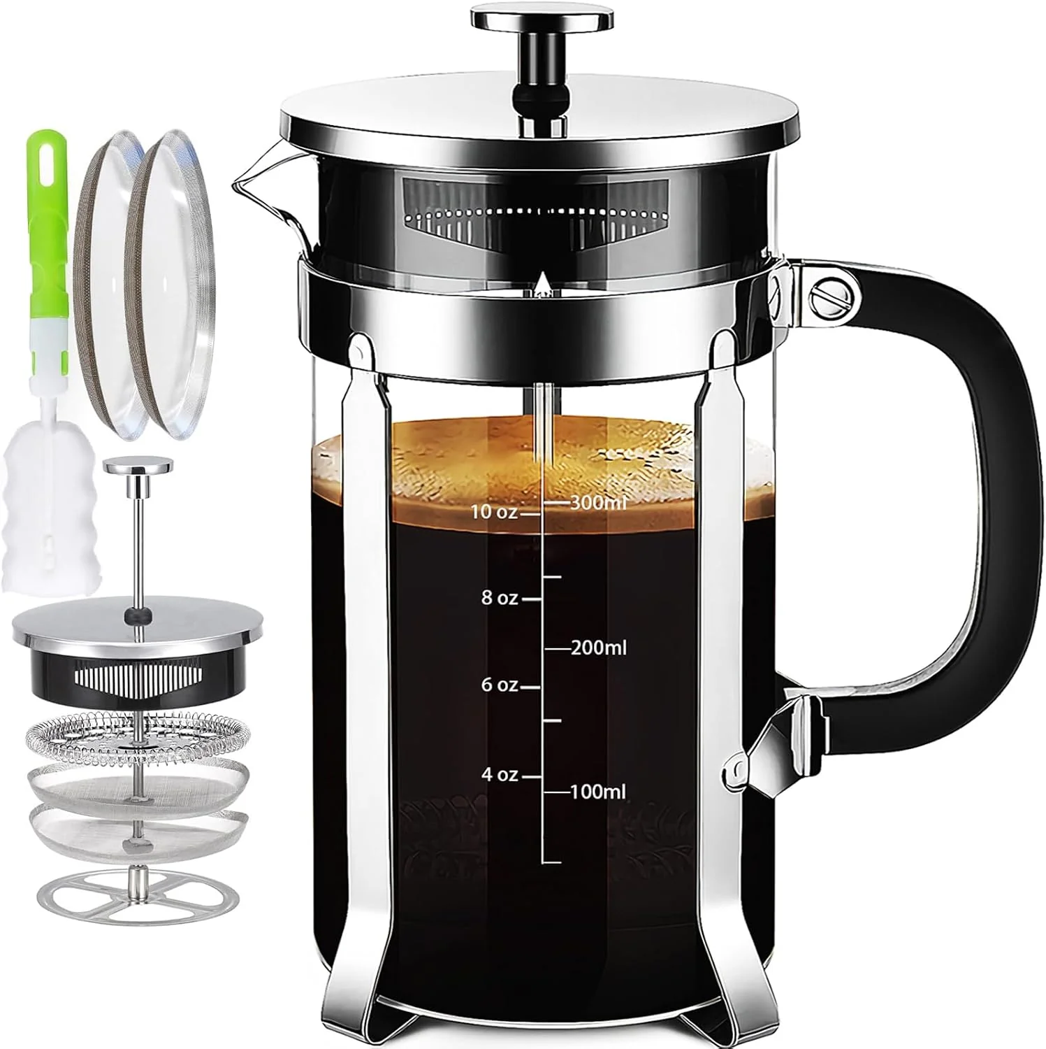 Refined YMMIND French Press Coffee Maker 304 Stainless Steel Coffee Press with 4 Filters System Heat Resistant Thickness Borosilicate French Press Glass BPA- Brewed Tea Pot Coffee Plunger Copper 12oz Easy-to-Use