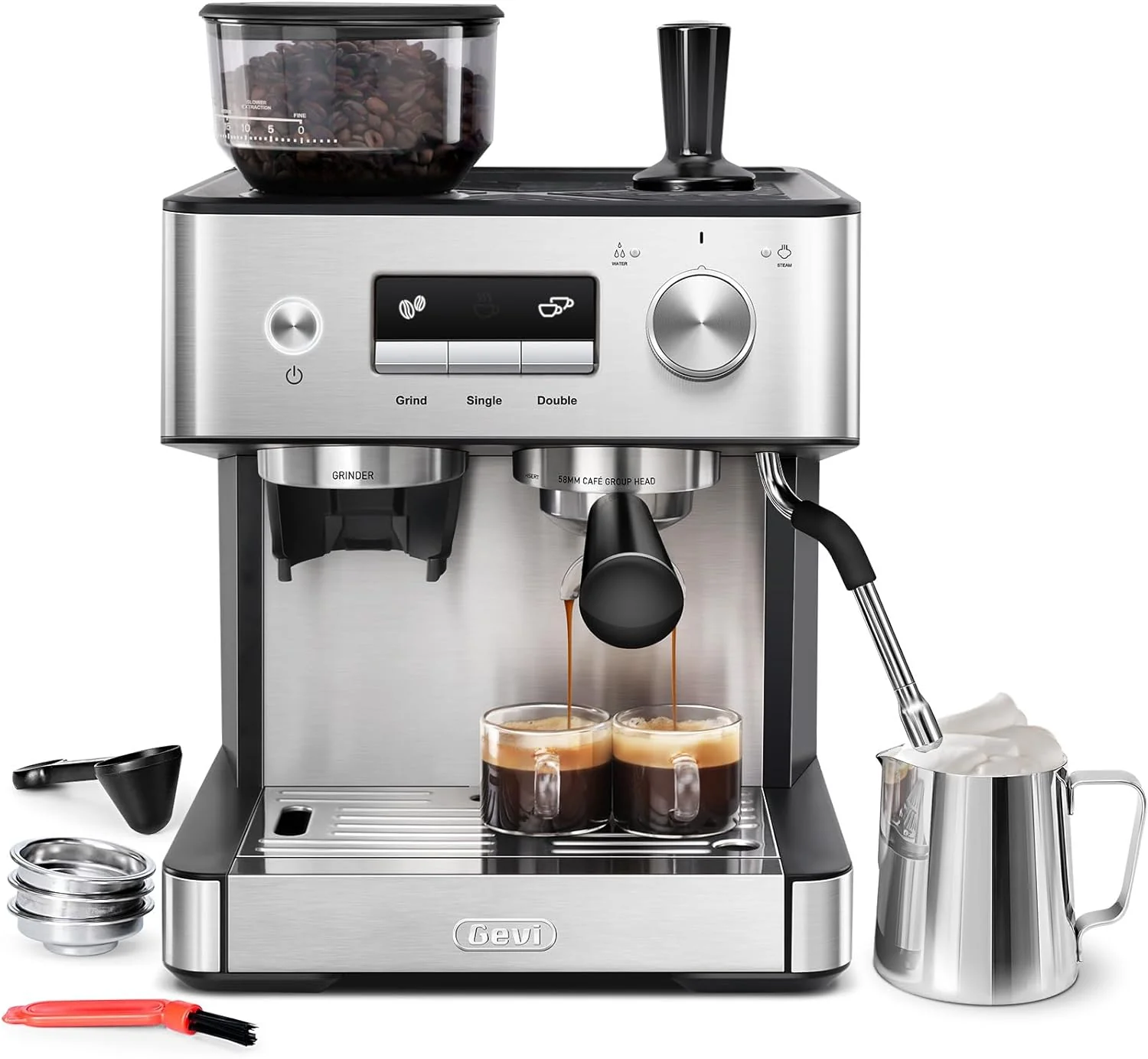 Superior Gevi Espresso Machine with Grinder Milk Frother 20 Bar Professional Coffee Maker for Home Removable Water Tank Steam Wand for Espresso Certified