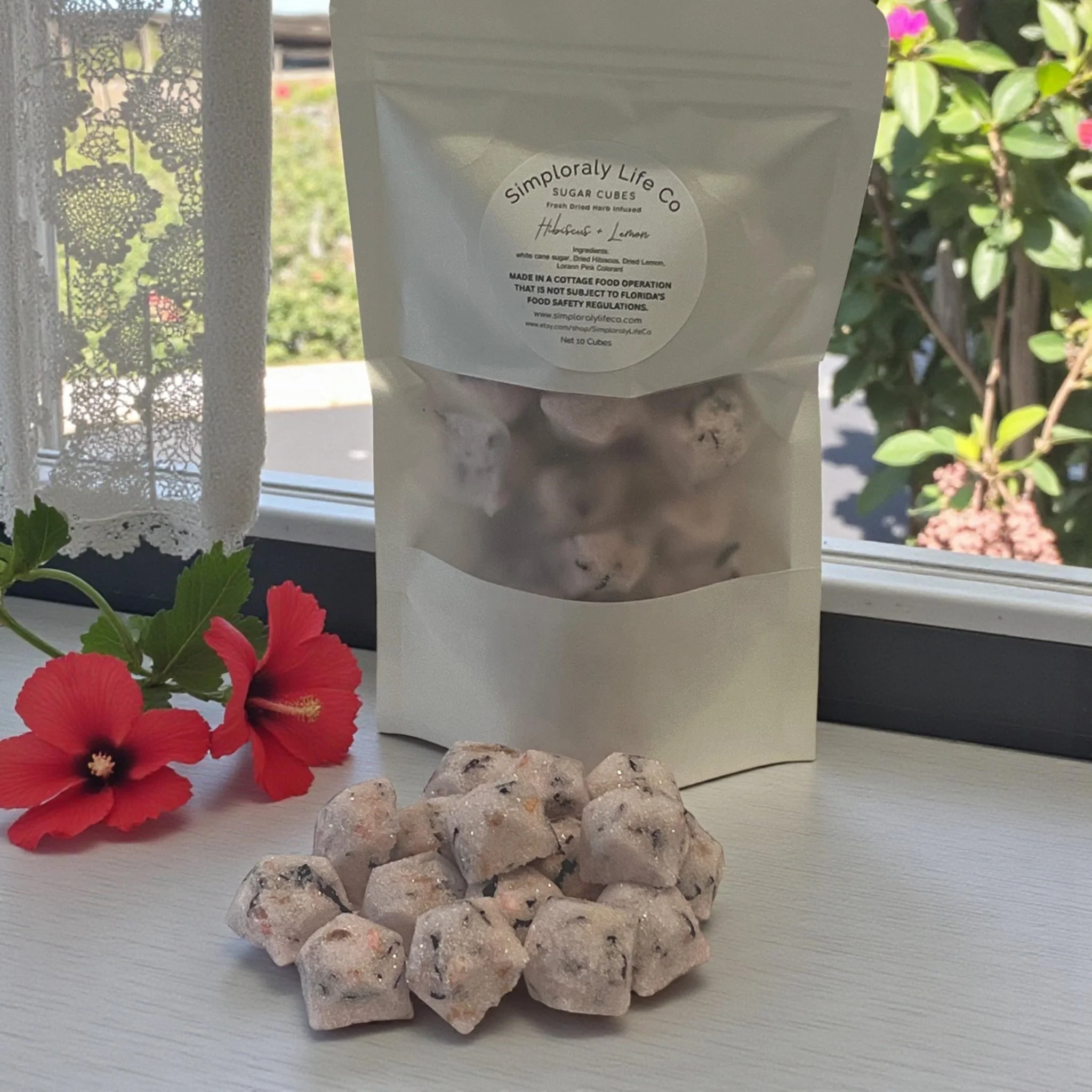 Exclusive Hibiscus Lemon Sugar Cubes Gemstone Shaped Pink Tea Cocktail Floral Sweetener Botanical Edible Gift Relaxed