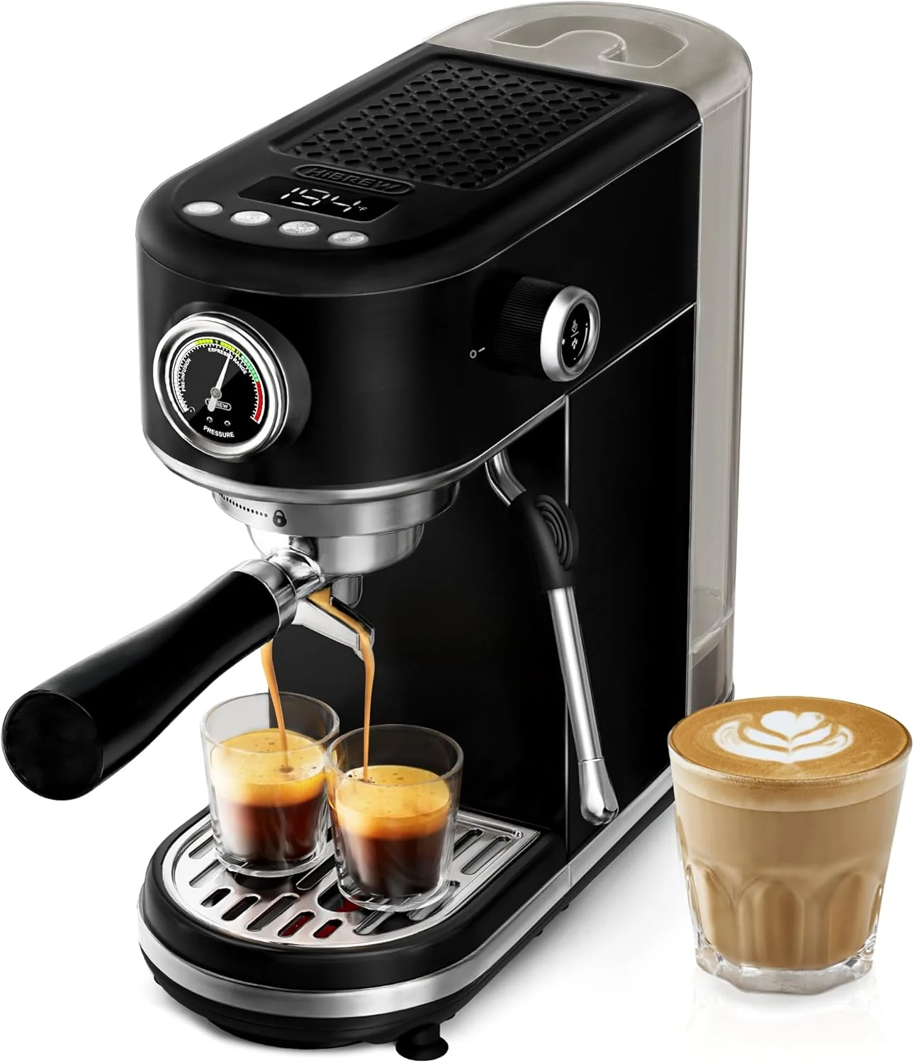 Fine Crafted HIBREW H10B - 51mm Espresso Machine - Temperature Cup Volume Adjustable at will - With Intelligent Display Screen Pressure Gauge - Stainless Steel Body Black Sustainable