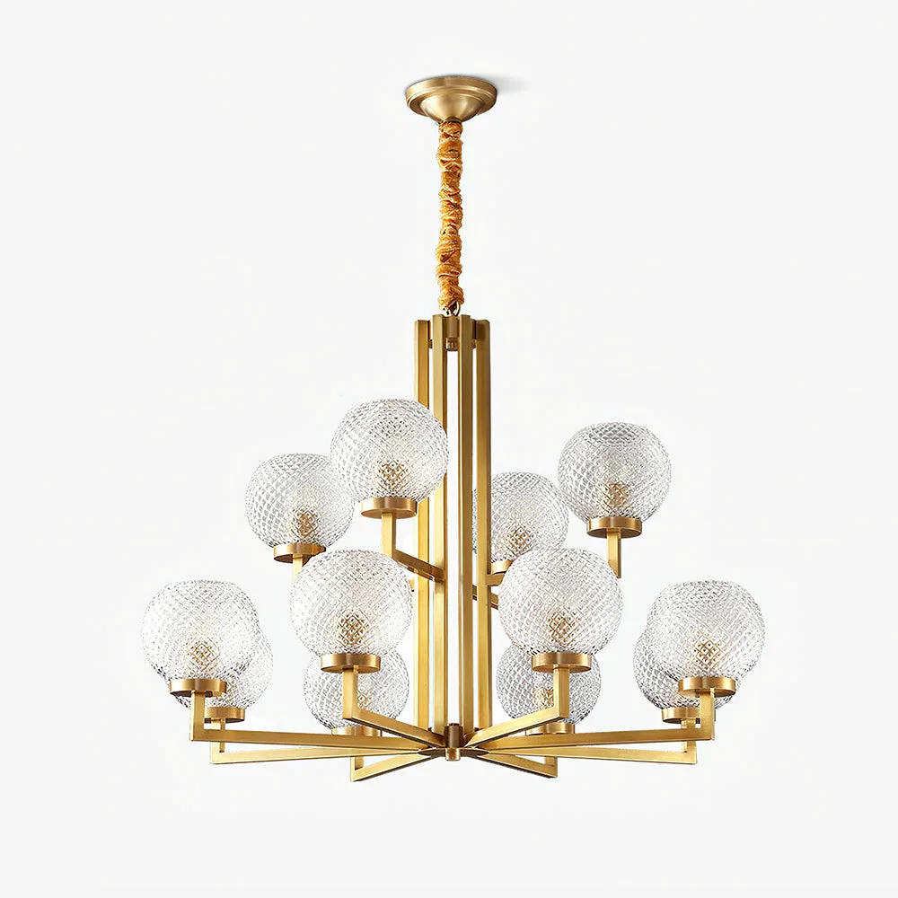 Professional Ribbed Glass Brass Chandelier Breathable