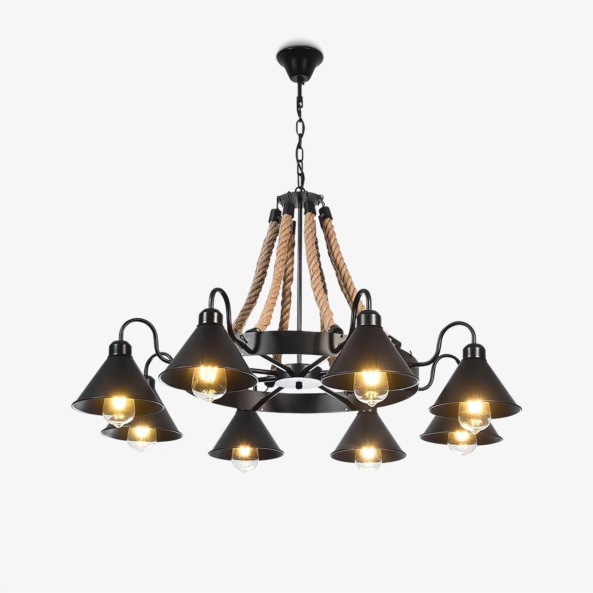 Powerful Hemp Rope Industrial Horn Chandelier Breathable