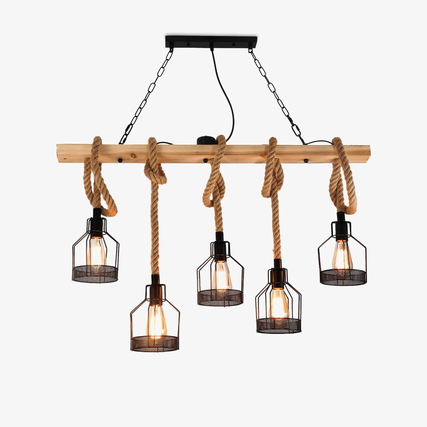 Expertly Made Hemp Rope Industrial Grenade Chandelier Natural