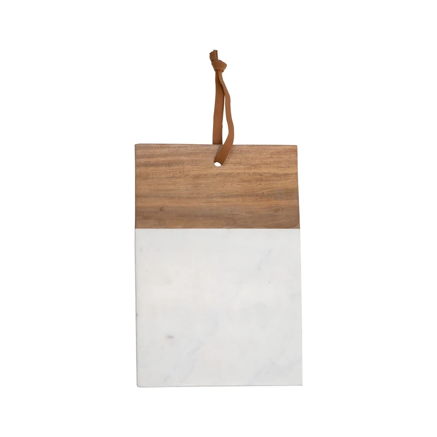 Artisan Large Square White Marble and Wood Serving Cutting Board Long-Lasting