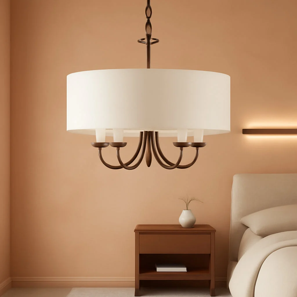 Prestigious Five Light Chandelier Fixture White Textured Bronze Original