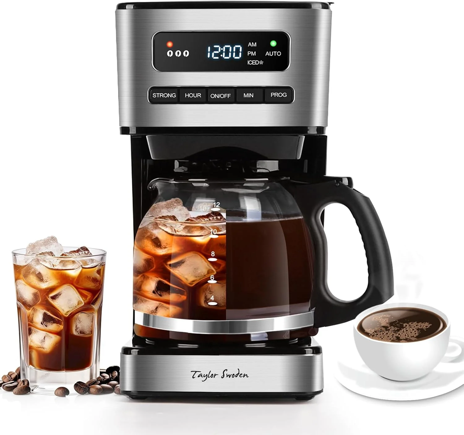 Consistent Taylor Swoden Programmable Coffee Makers 12 Cup Hot and Iced Coffee Maker 4 Brew Strength LED Display 24H Timer Sophisticated