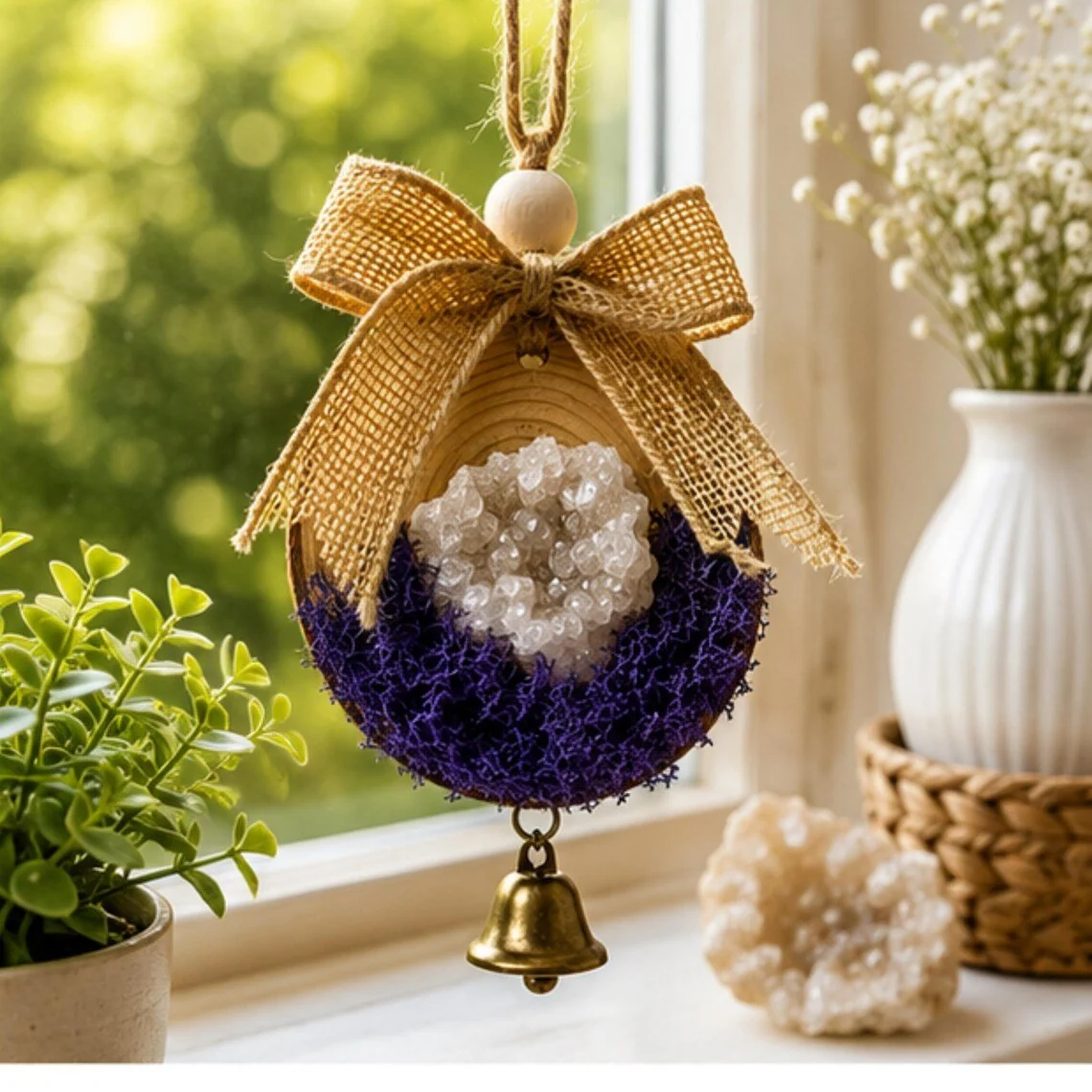Original Design Moroccan Geode Crystal Ornament Cottagecore Bell Christmas Tree Decor Pure