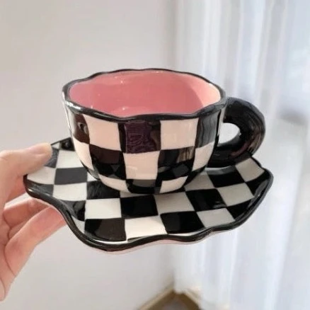 Contemporary Checkered Ceramic Mug Solid