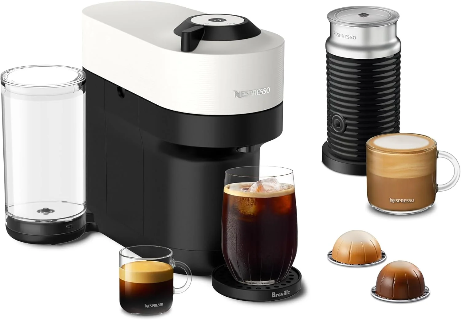 Detailed Nespresso Vertuo Pop Coffee and Espresso Maker by Breville with Milk Frother Coconut White Minimalist