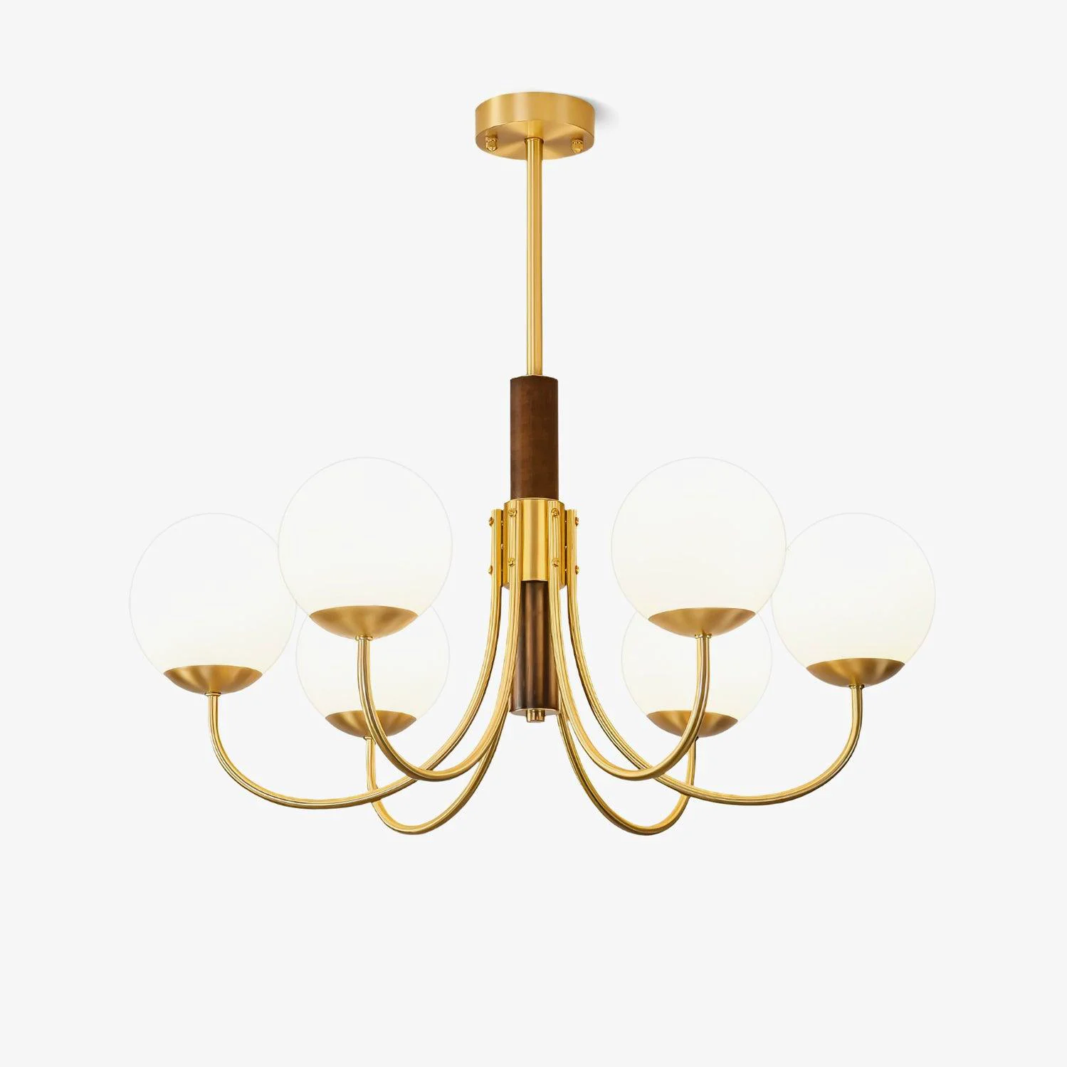 Contemporary Midas Touch Walnut Sphere Chandelier Next-Generation