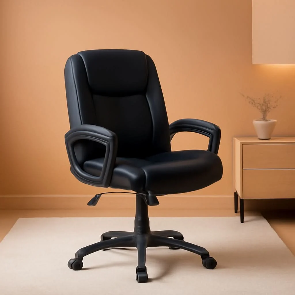 Smart Black PU Mid-Back Office Chair Height Adjustable Ergonomic Innovative