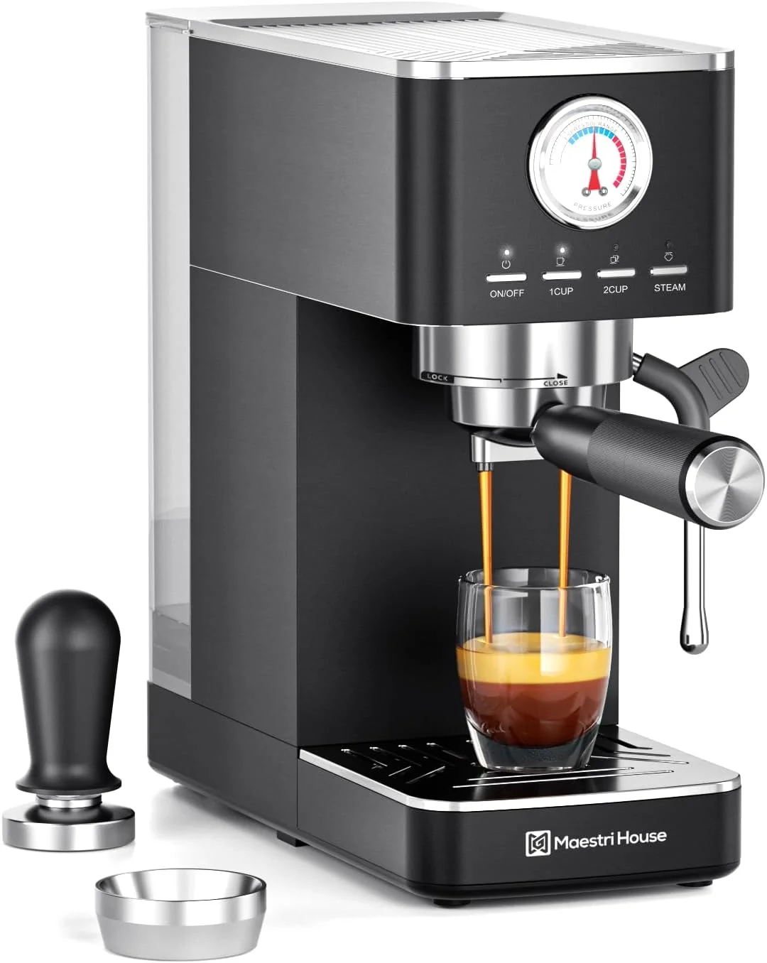 Dependable Maestri House Espresso Machine 20 Bar Ulka Pump Compact Espresso Maker Built-in Flow Meter Steam Milk Frother Artisan
