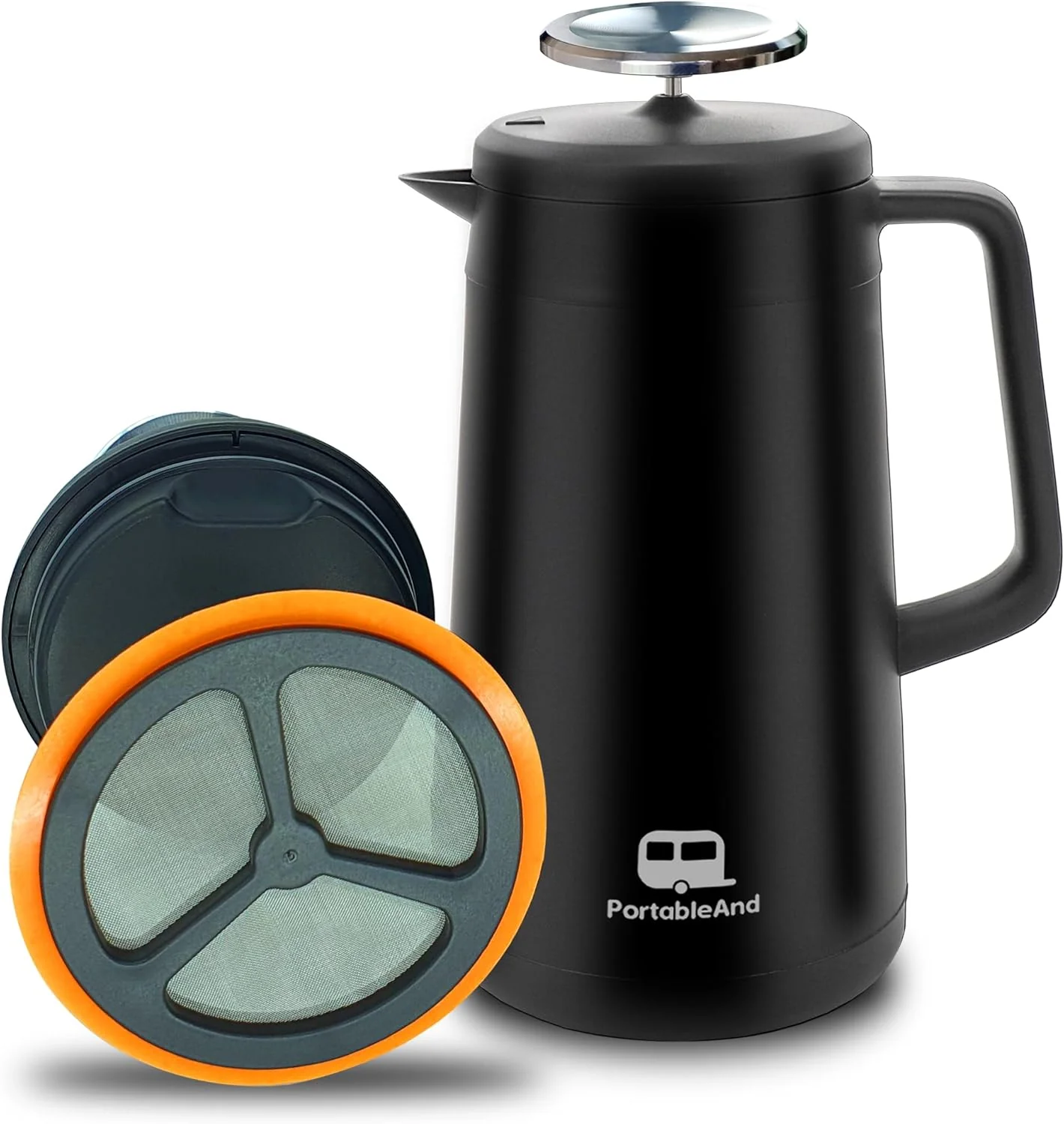 Durable PortableAnd 34oz Double Vacuum Insulation Large Silicone French Press Coffee Maker with Silicone Ring Stainless Steel for Camping Travel Recyclable