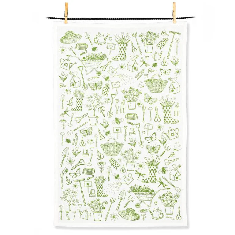Recyclable Green Garden Icons Outline Tea Towel Long-Lasting