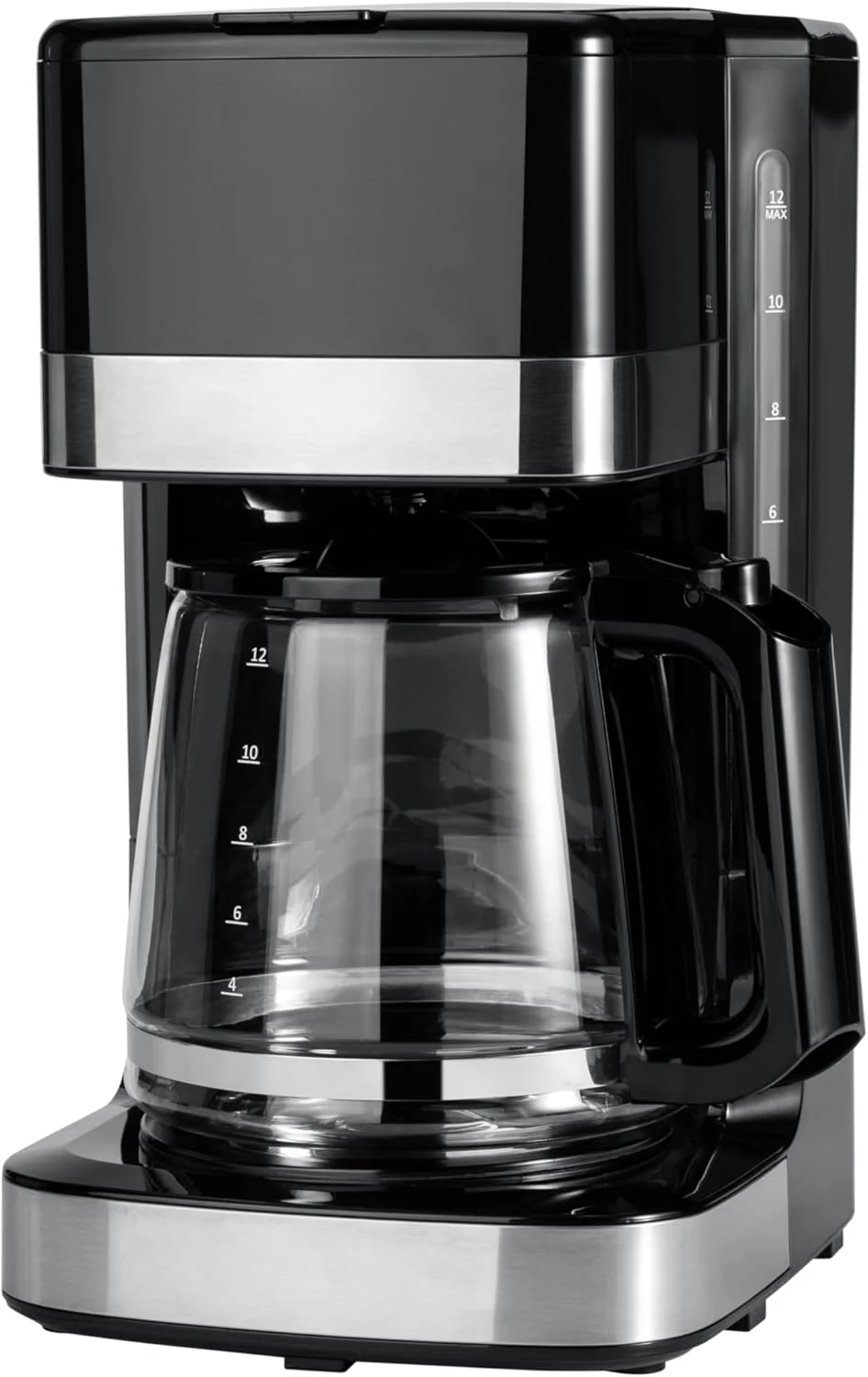 Superior 12 Cup Drip Coffee Maker Coffee Machine with Glass Coffee Pot 1.9 Qt Auto Shut-off Auto Pause Removable Filter Basket Black Silver Certified