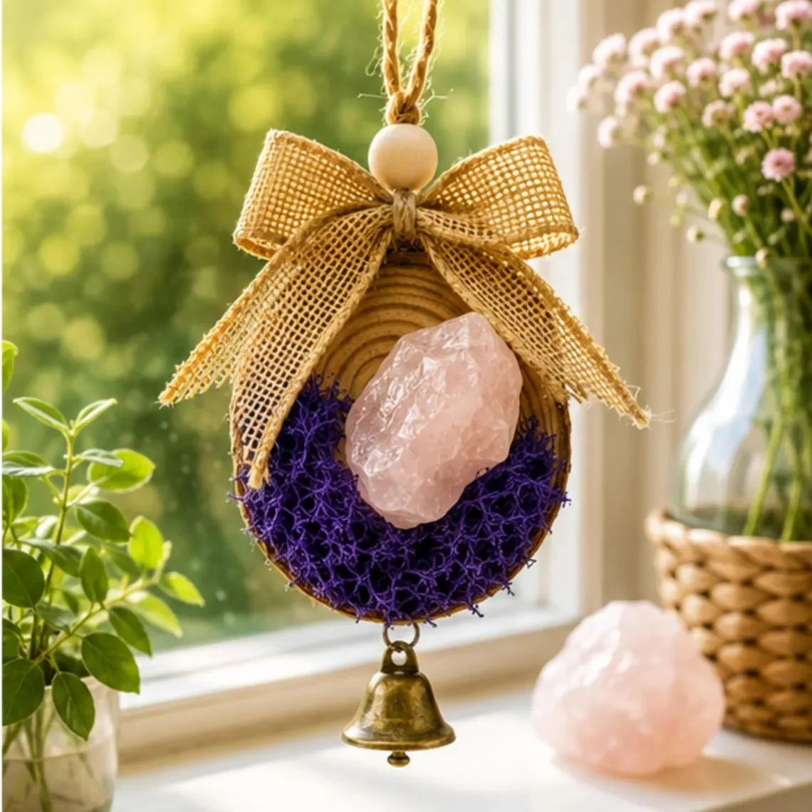 Exclusive Rose Quartz Crystal Ornament Christmas Bell Holiday Tree Hanging Sophisticated