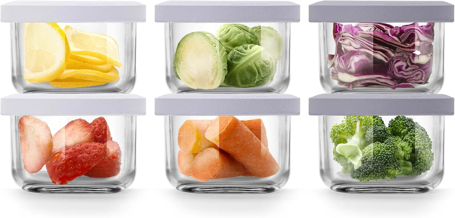 Expertly Made Comotomo Glass Baby Food Storage Containers 4 oz Jars with Silicone Lids Airtight Baby Food Prep Cups for Purees Snacks Daycare and Small Leftovers Microwave and Dishwasher Safe Set of 6 Sophisticated