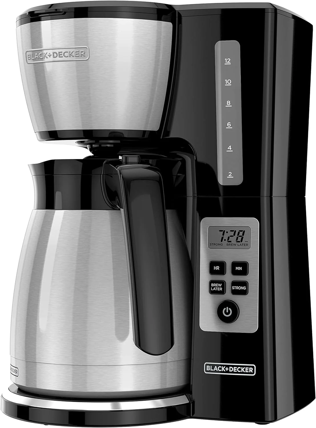 Reliable BLACK DECKER 12 Cup Thermal Programmable Coffee Maker with Brew Strength and Vortex Technology Black Steel Safe