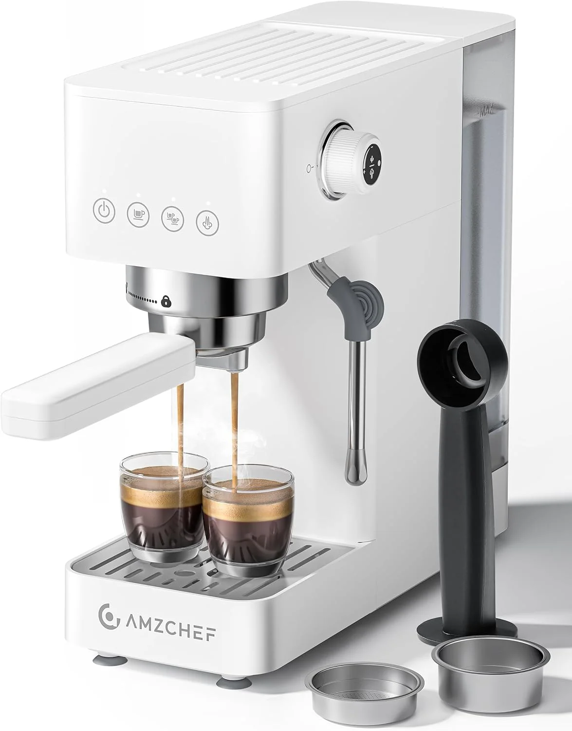Professional AMZCHEF Compact Espresso Machine 20 Bar Americano Latte amp Cappuccino Easy One-Touch Brewing 30s Heat-Up Stable PID Control Easy Milk Frothing Compact Design 50oz Tank White Breathable