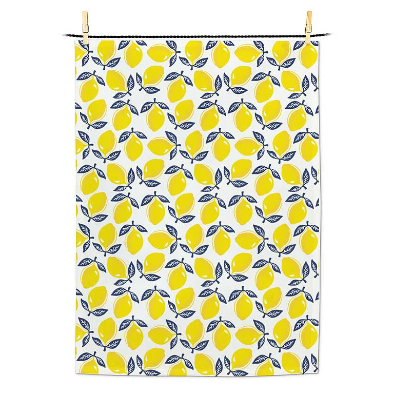 Refined Yellow Lemon Print Tea Towel Clean