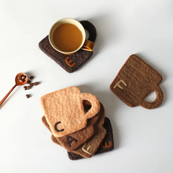 Expertly Made Coffee Cup Shape Wool Felt Coaster Unique
