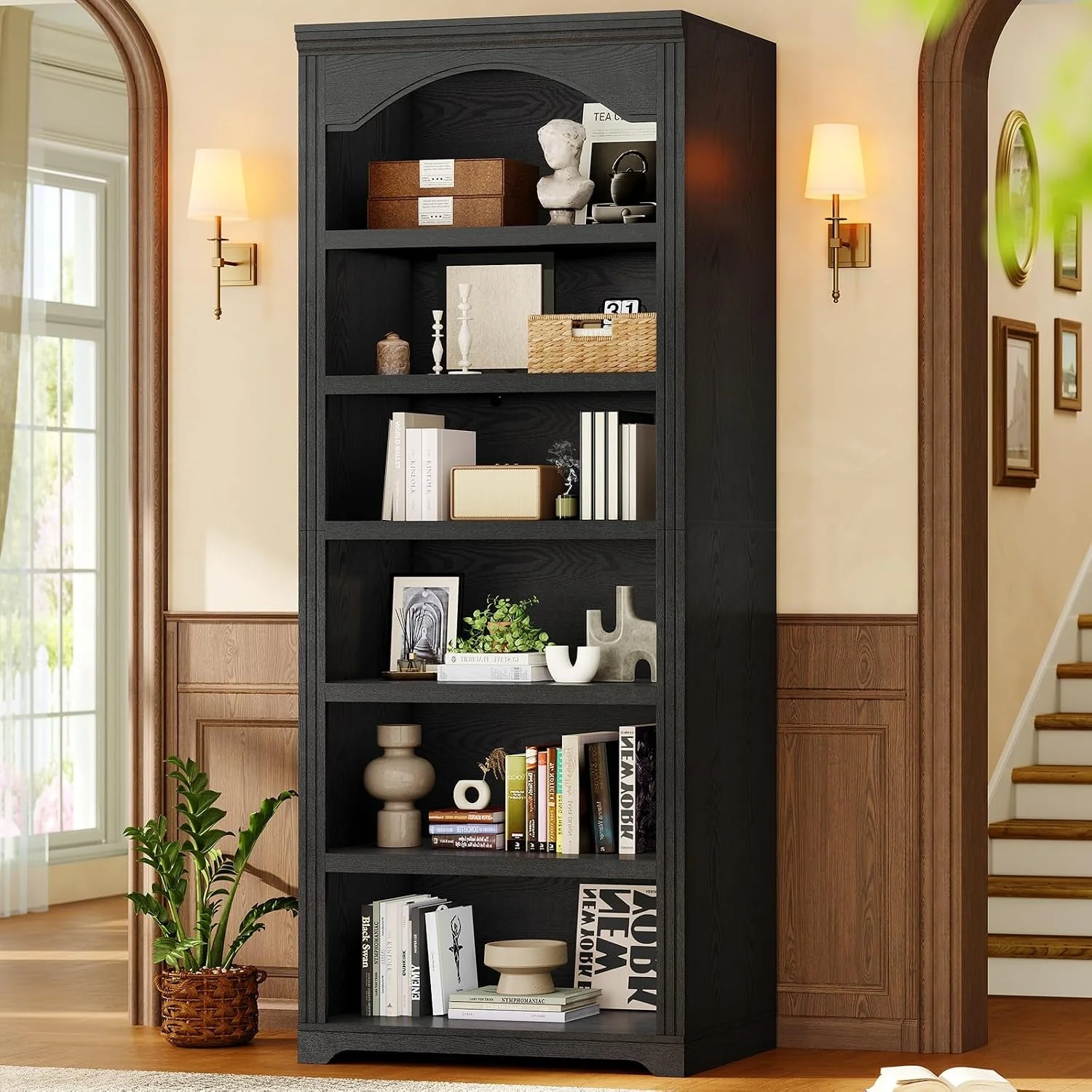 Fast Tall Black Arched Vintage Commercial Grade Bookshelf Professional