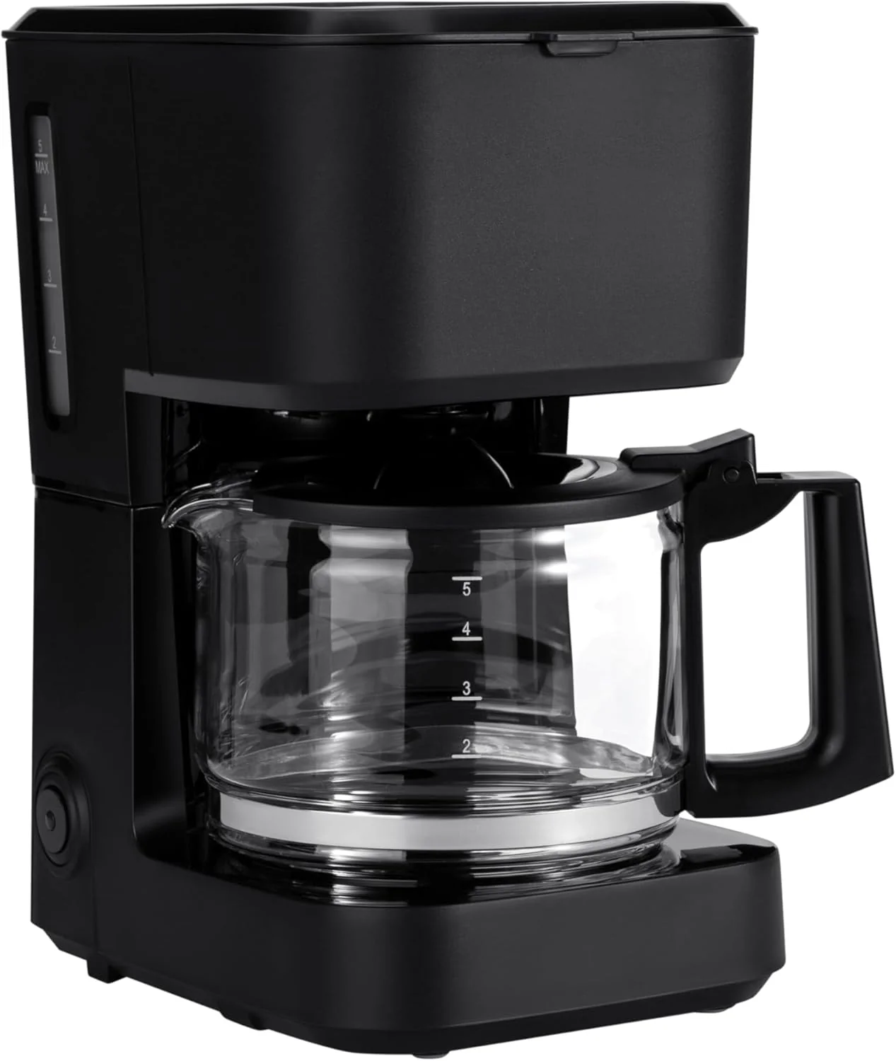 Crafted 5 Cup Drip Coffee Maker Coffee Machine with Glass Coffee Pot 0.8 Qt Auto Shut-off Auto Pause Removable Filter Basket Matte Black High-Grade