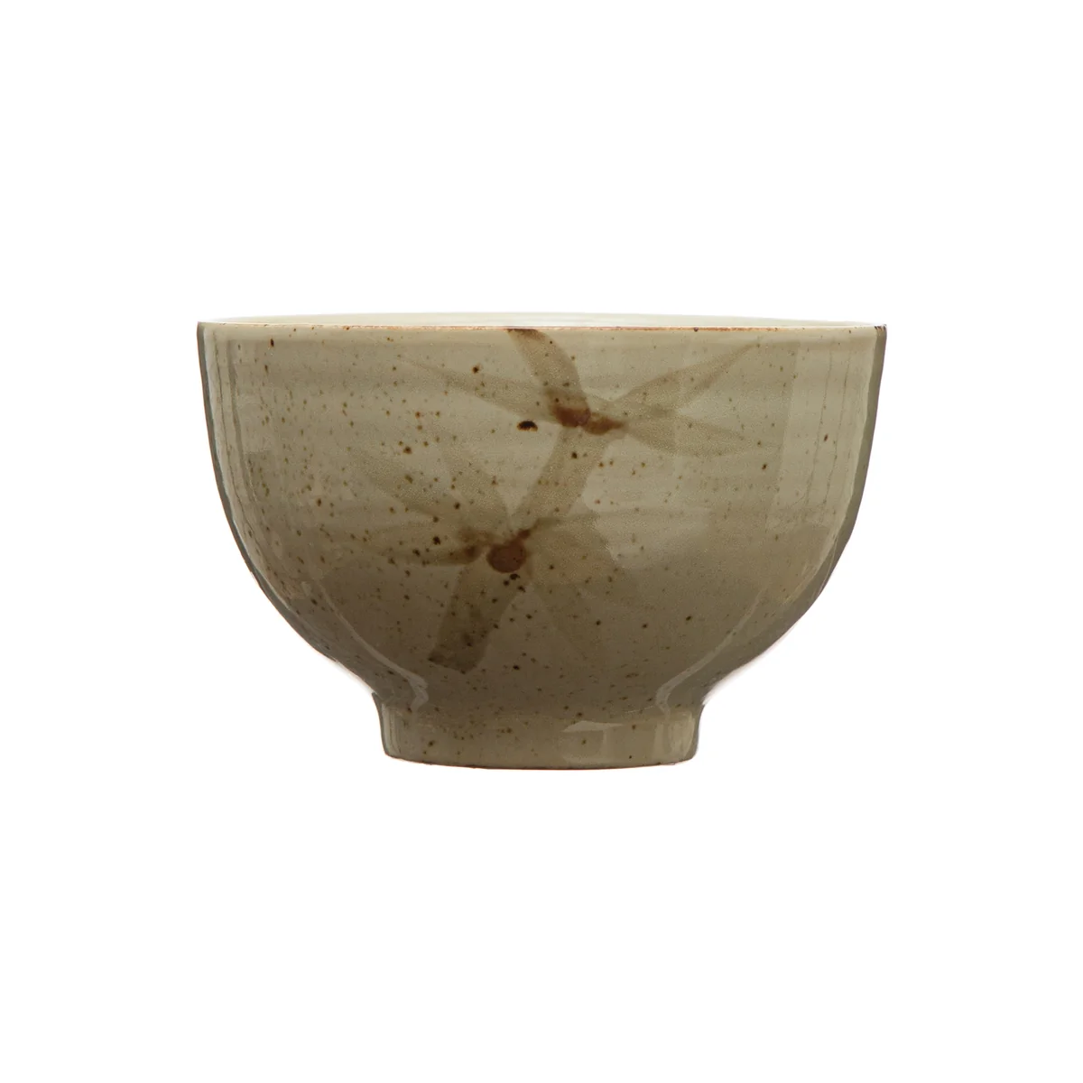 Relaxed Reactive Glaze Stoneware Bowl with Hand-Painted Bamboo Lightweight
