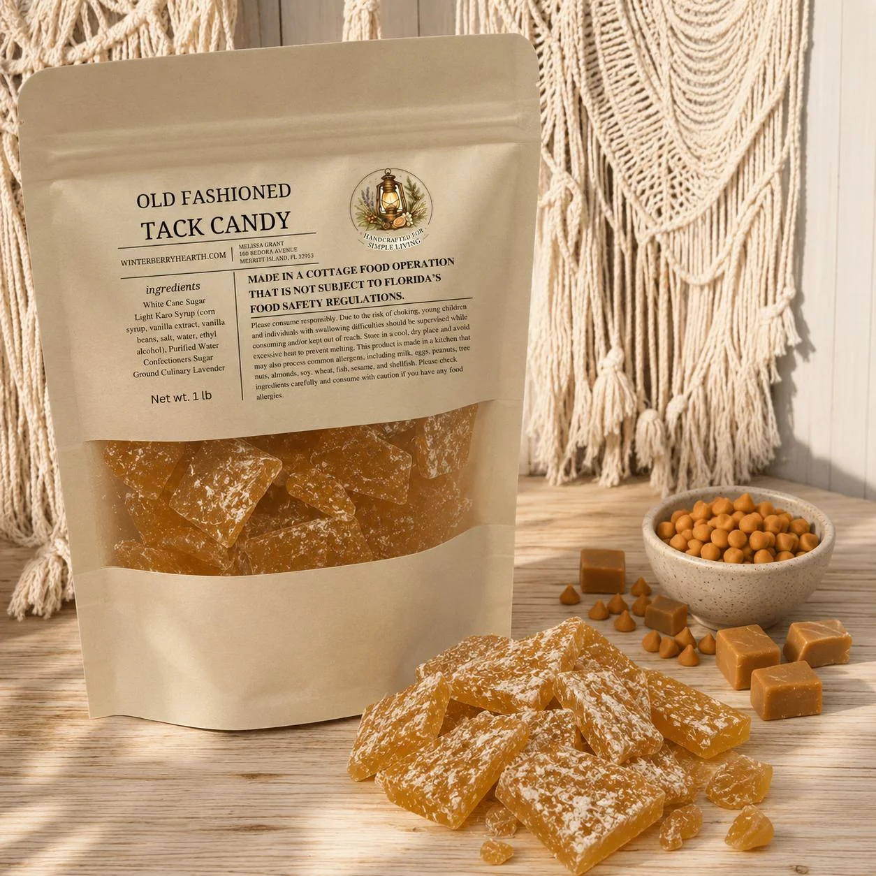Minimalist Butterscotch Old-Fashioned Hard Tack Candy 1lb Nostalgic Vintage Rock Candy Treat Contemporary