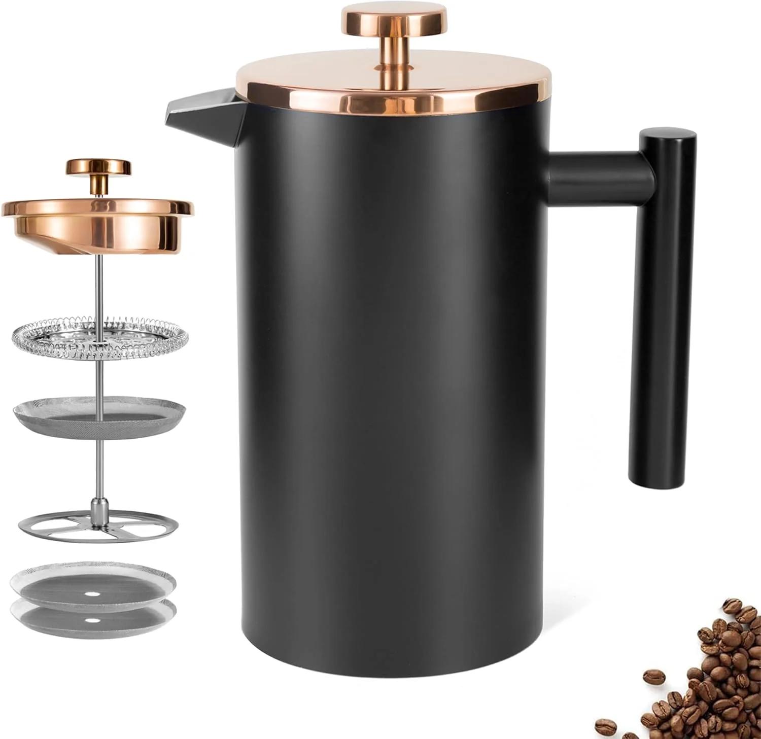 Detailed 1500ml French Press Coffee Maker Double Wall 304 Stainless Steel Insulated Cafetiere Coffee Press with 3 Layer Filter Large Capacity Coffee Brewer for Home Camping Office Premium
