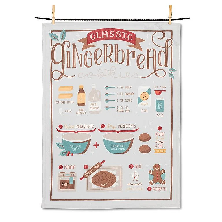 Reusable Classic Gingerbread Recipe Tea Towel Premium