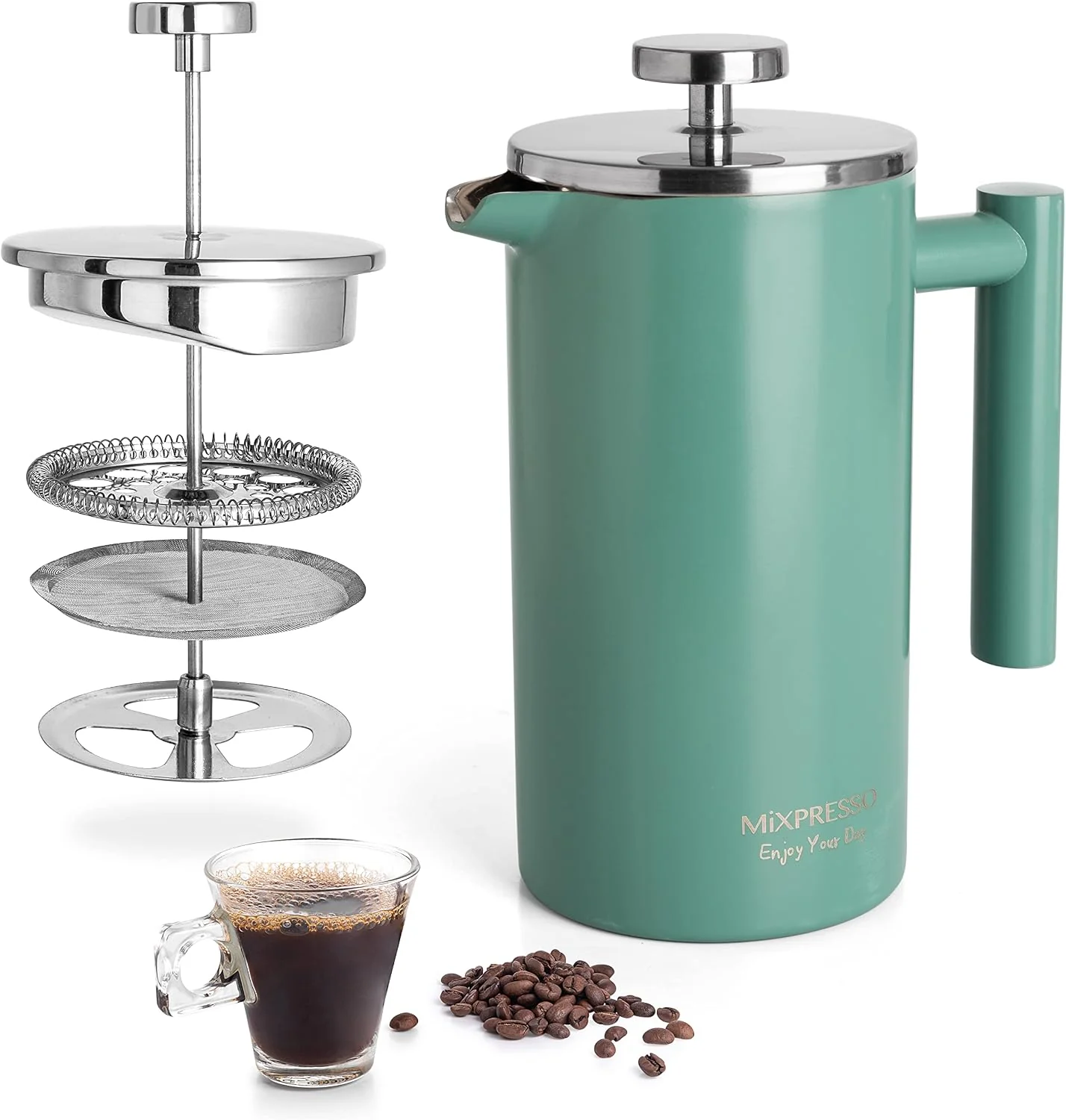 Fast Mixpresso French Press Coffee Maker 26 Oz Stainless Steel Coffee Press Double wall insulated stainless steel French Press with durable filter for coffee or loose leaf tea easy to press and clean Top-Quality