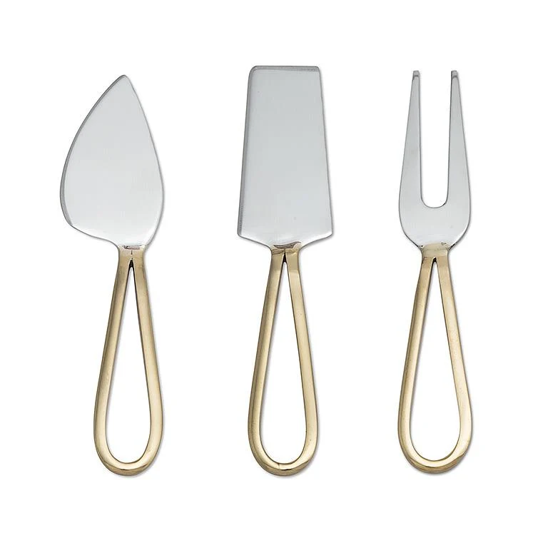 Organic Loop Handled Brass Stainless Cheese Tools Set of 3 Breathable