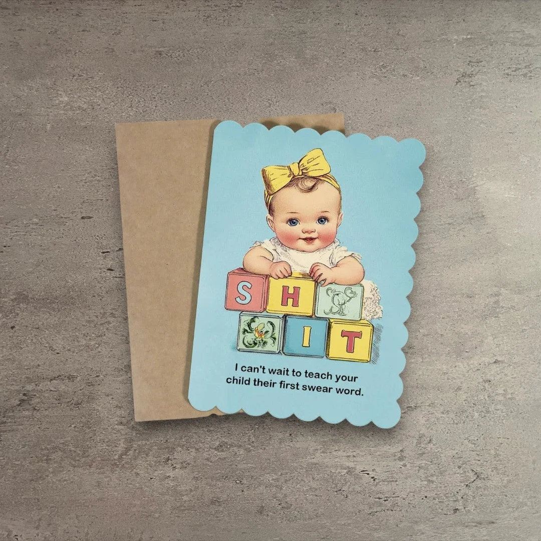 Enhanced First Swear Word - Baby Shower Card Fashionable