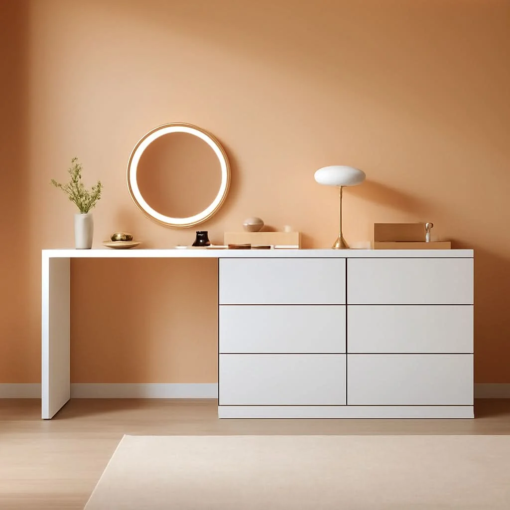 Modern 6 Drawer Dresser With Rotatable Tabletop White Home Office Effective