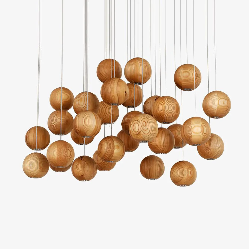 Versatile Wooden Orb Sphere Cluster Pendant Light High-Quality