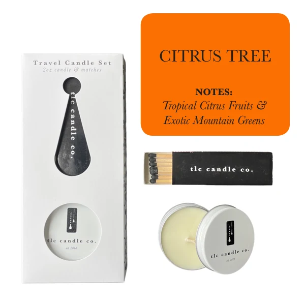 Quality Travel Candle with Matches - Citrus Tree Efficient