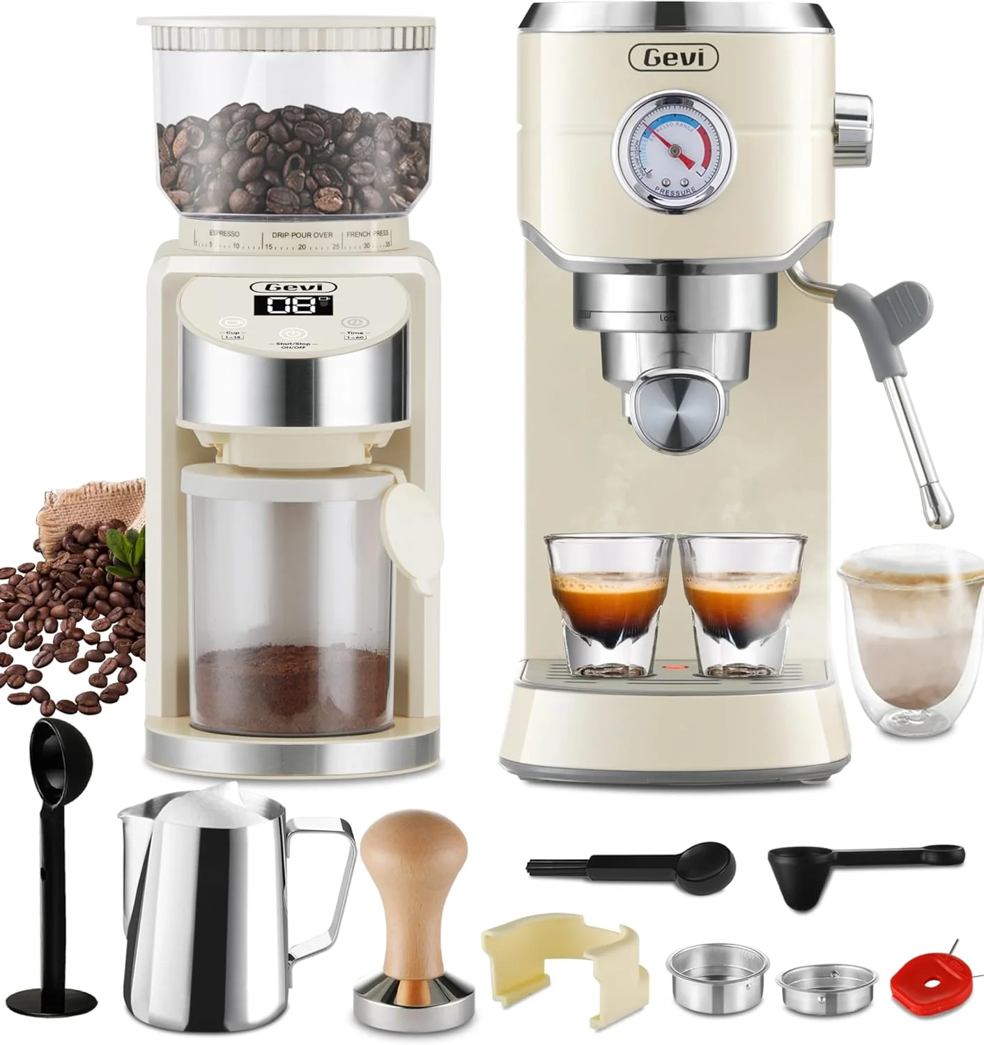 Sustainable Gevi 20 Bar Espresso Coffee Machine with Burr Grinder Set 35 Precise Grind Settings Milk Frother for Latte Cappuccino Original