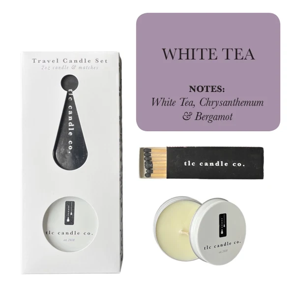 Modern Travel Candle with Matches - White Tea Enhanced
