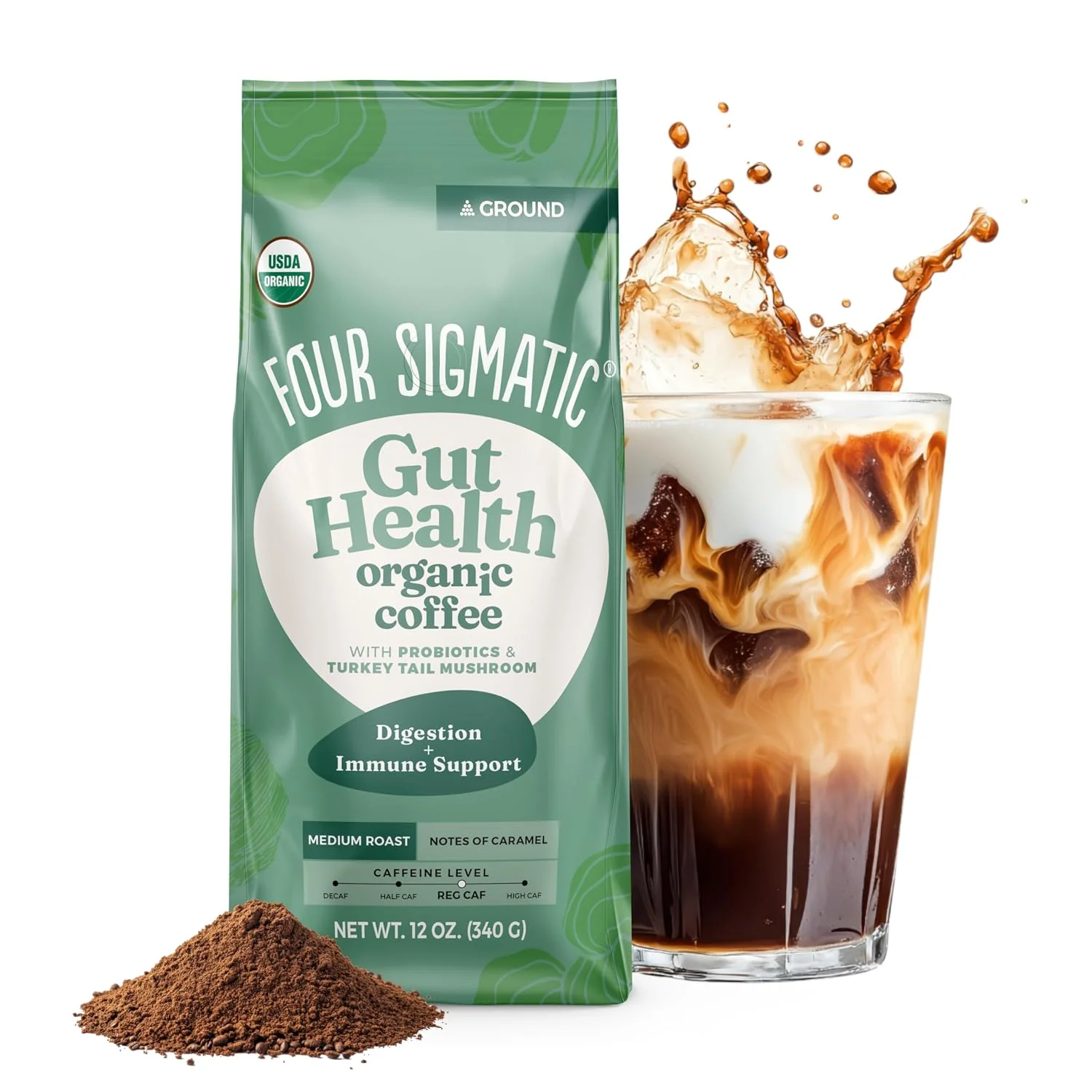 Excellent Four Sigmatic Gut Health Organic Ground Coffee Medium Roast Immune Boosting Probiotic Mushroom Coffee with Chaga amp Turkey Tail for Gut Health amp Immune Support 12oz Bag High-Quality