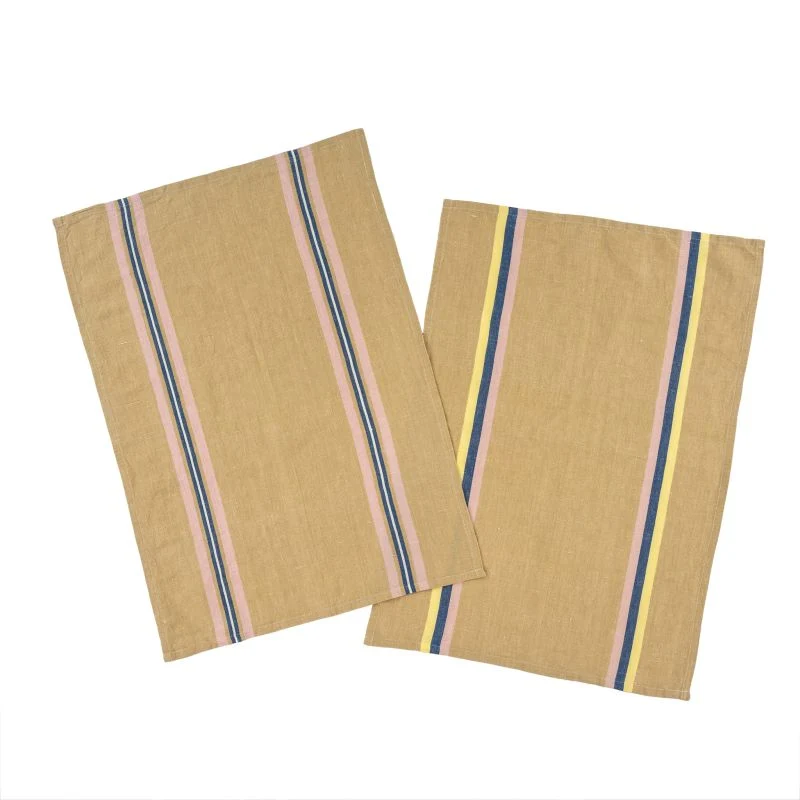 Versatile Madeira Stripe Tea Towels S 4 Ochre Pink Crafted
