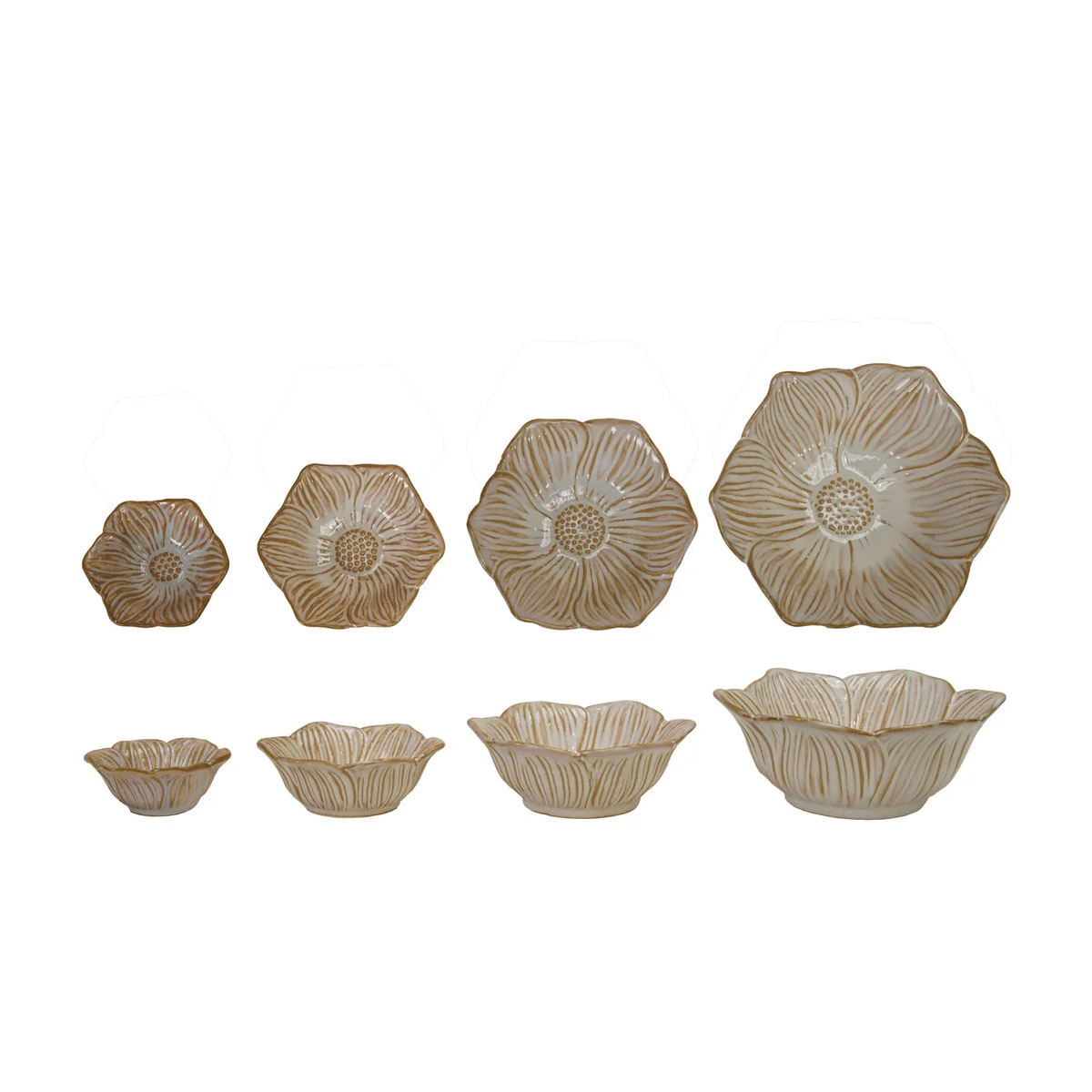 Eco-Friendly Reactive Glaze Stoneware Flower Shaped Bowls Detailed