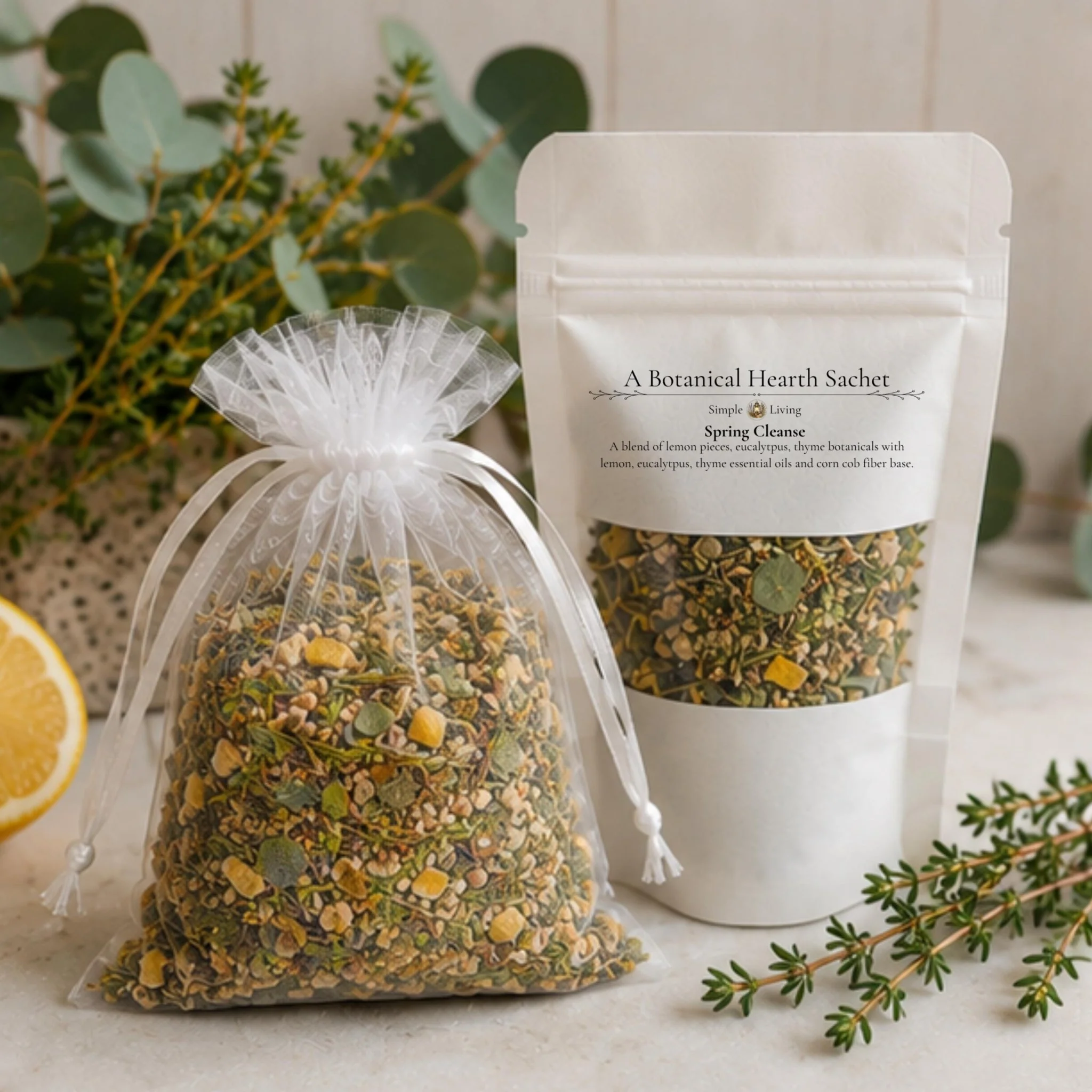 Crafted Fresh Botanical Home Fragrance Sachet Spring Cleanse Lemon Eucalyptus Bowl Filler Herbal Hearth Gift Prestigious